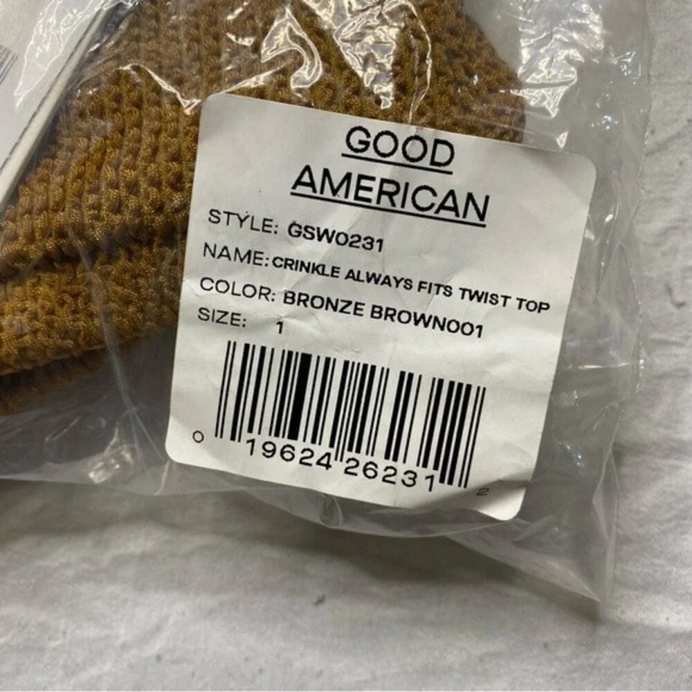 NWT Good American Crinkle Always Fits Twist Top Bronze Brown Size 1 (Small)